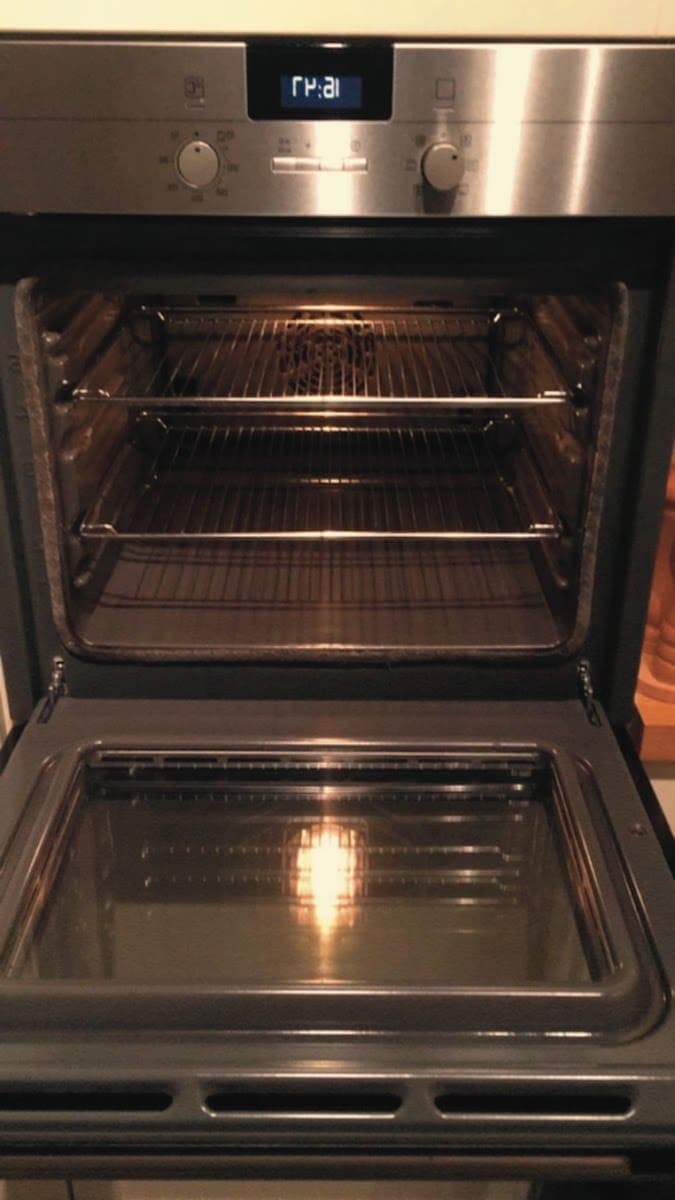 Fan oven cavity and door after cleaning